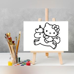 Ready to Paint Hello Kitty on a Unicorn Canvas, Sip and Paint Canvas, Party Idea
